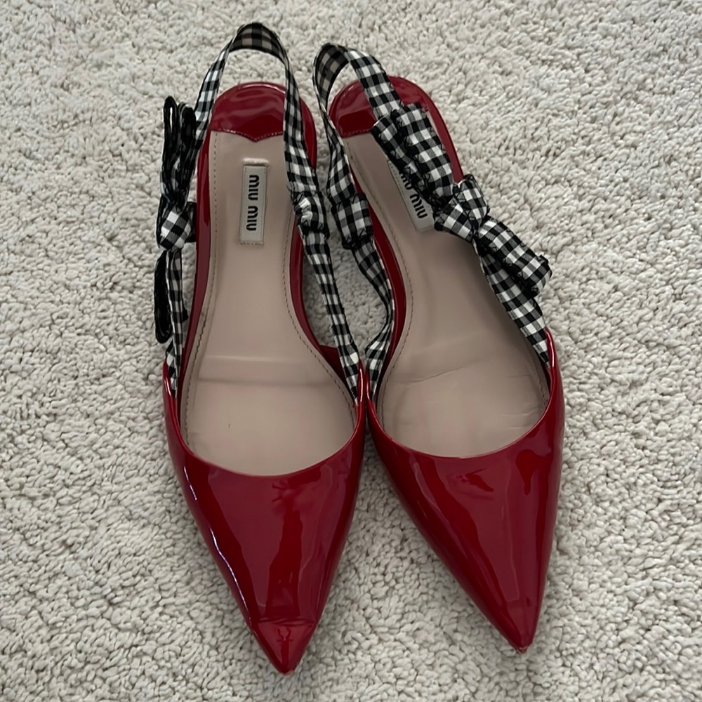 Miu Miu Slingback Pointed Flats Red Gingham 41 US 10